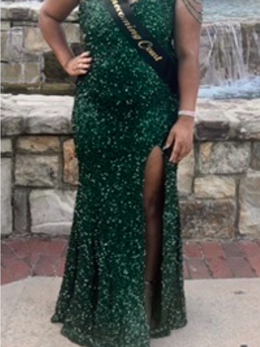 Emerald Green Sequin Evening Gown with Side Slit